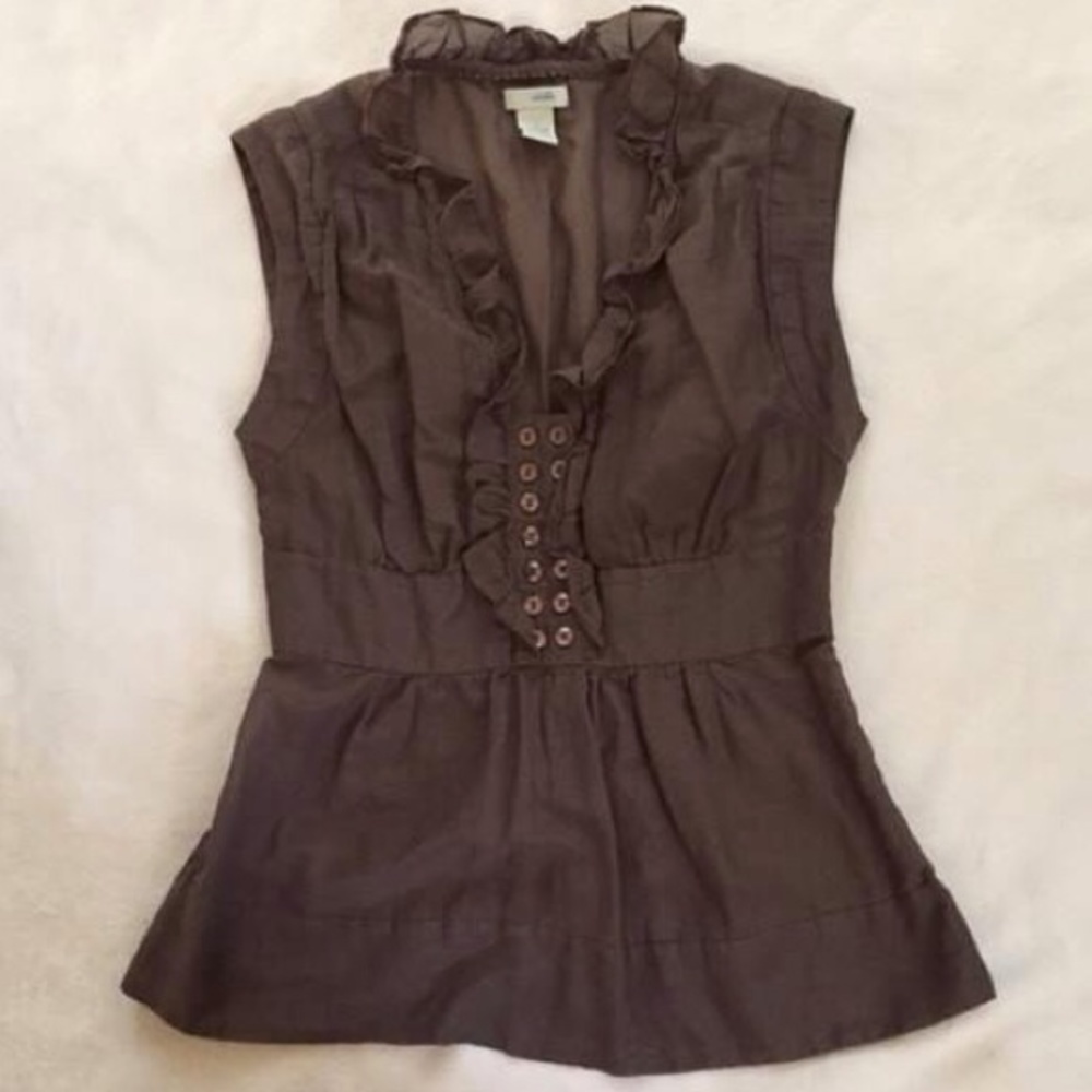 🥰🥰 {Anthro} "Odille" Brown Ruffled Top